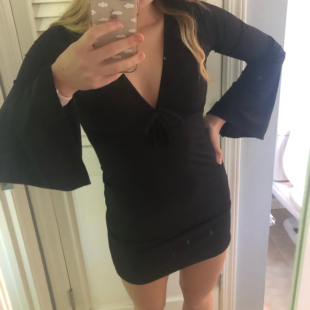 nasty gal tie front mini ribbed tea dress